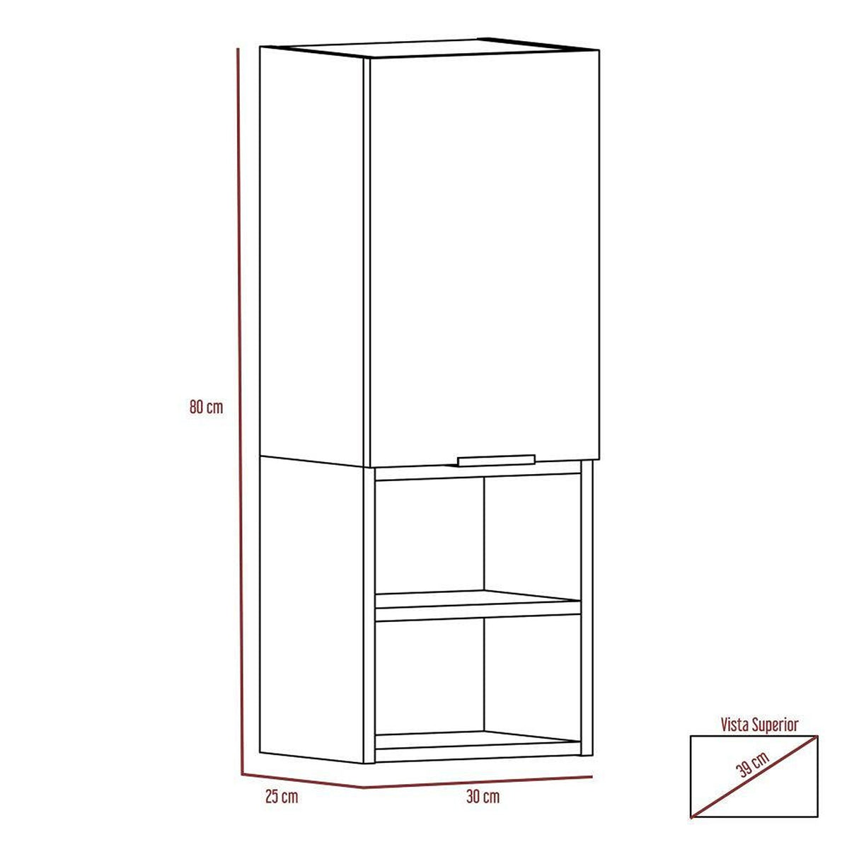 Gabinete de Baño Jules Blanco 30x80cm Rectangular sin Espejo y con Dos Entrepaños - Gabinetes | Bylmo
