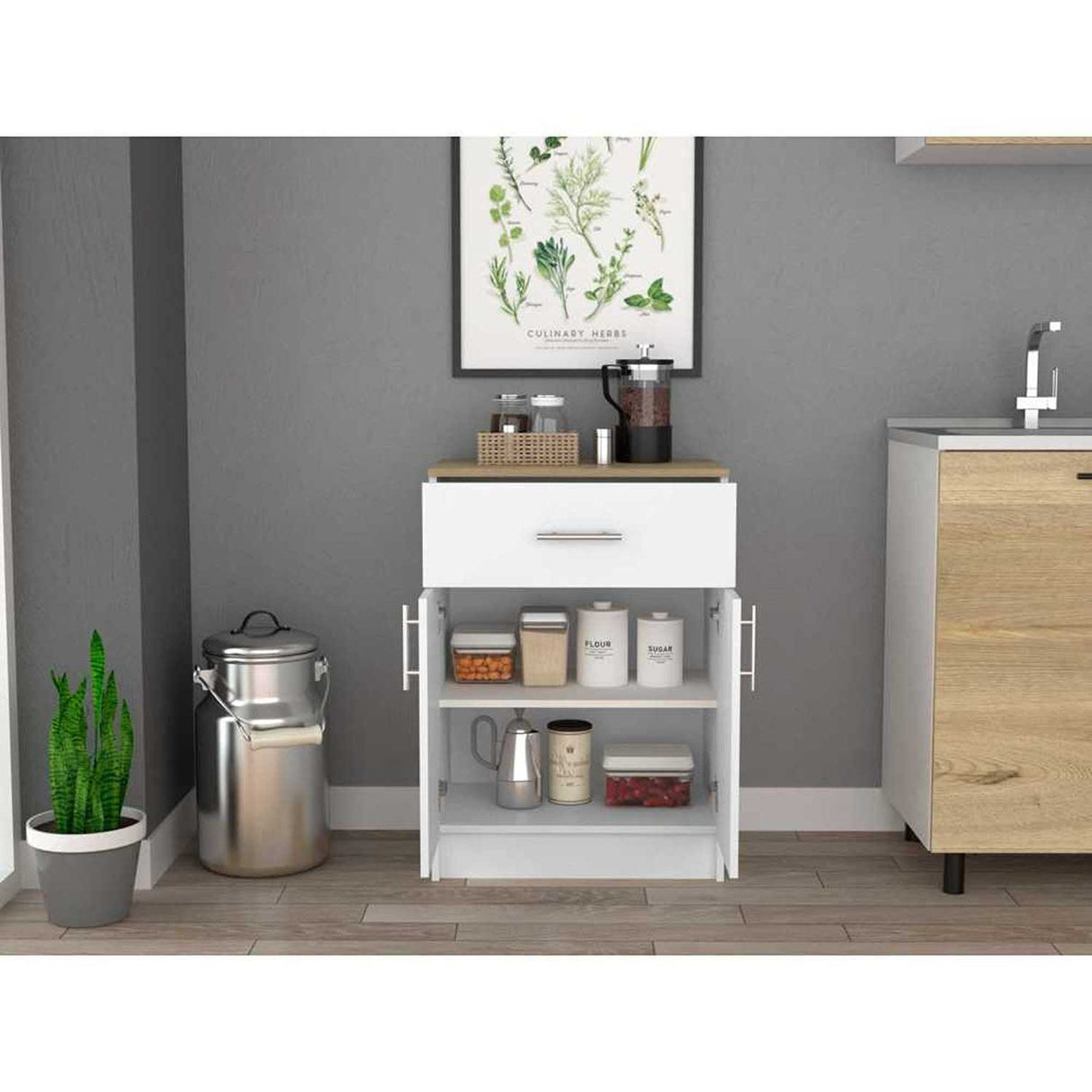 Organizador de Cocina Mayorca Blanco y Duna 60x85.1cm con un Entrepaño y con Dos Comportamientos - Muebles Organizadores | Bylmo