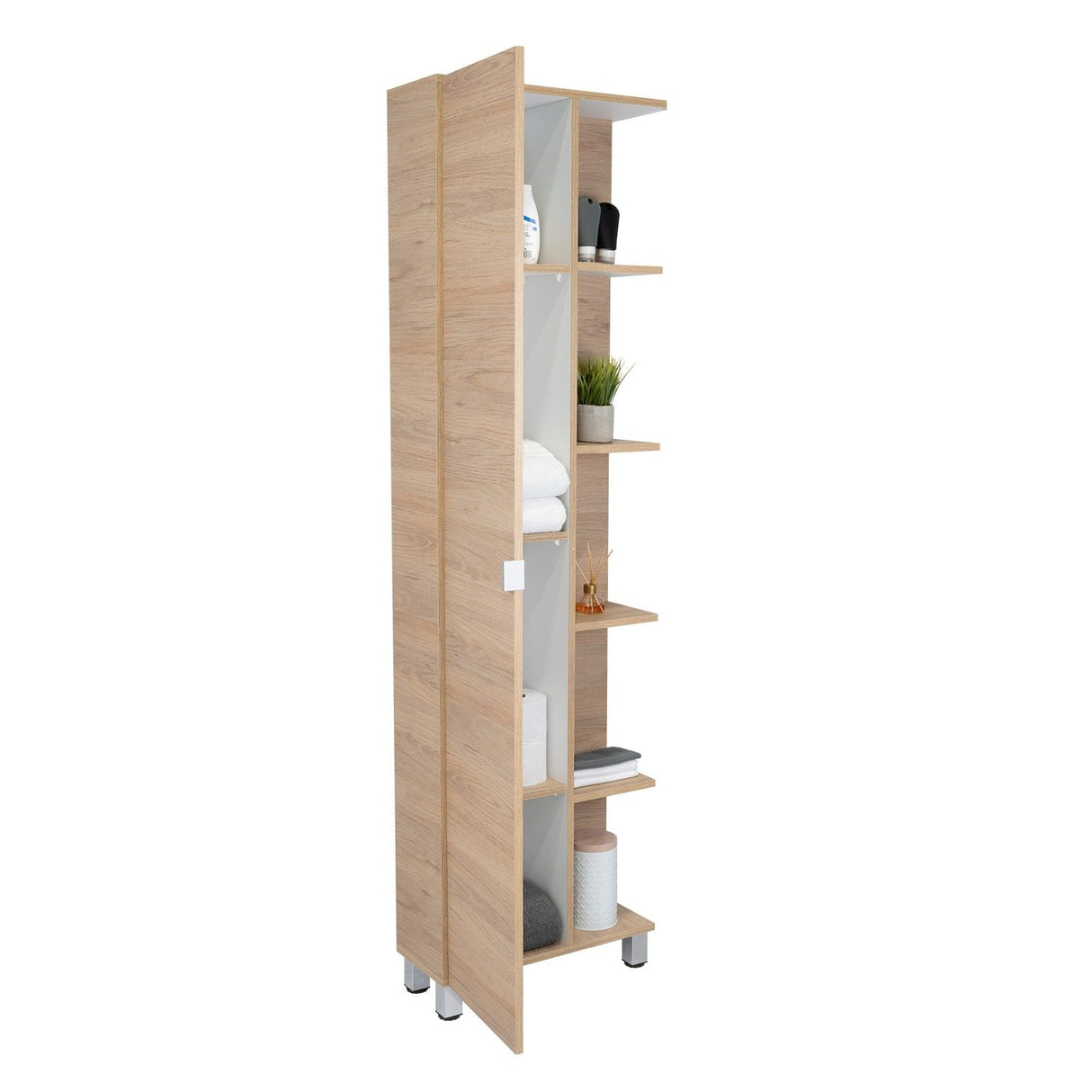 Optimizador de Baño Bath Rovere y Blanco 51.2x178.1cm sin Cajones y con Cuatro Entrepaños - Gabinetes | Bylmo