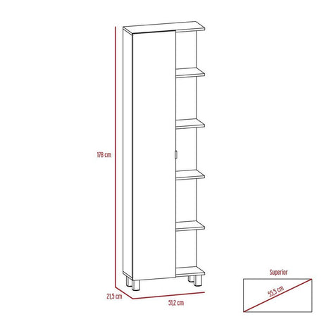 Optimizador de Baño Bath Rovere y Blanco 51.2x178.1cm sin Cajones y con Cuatro Entrepaños