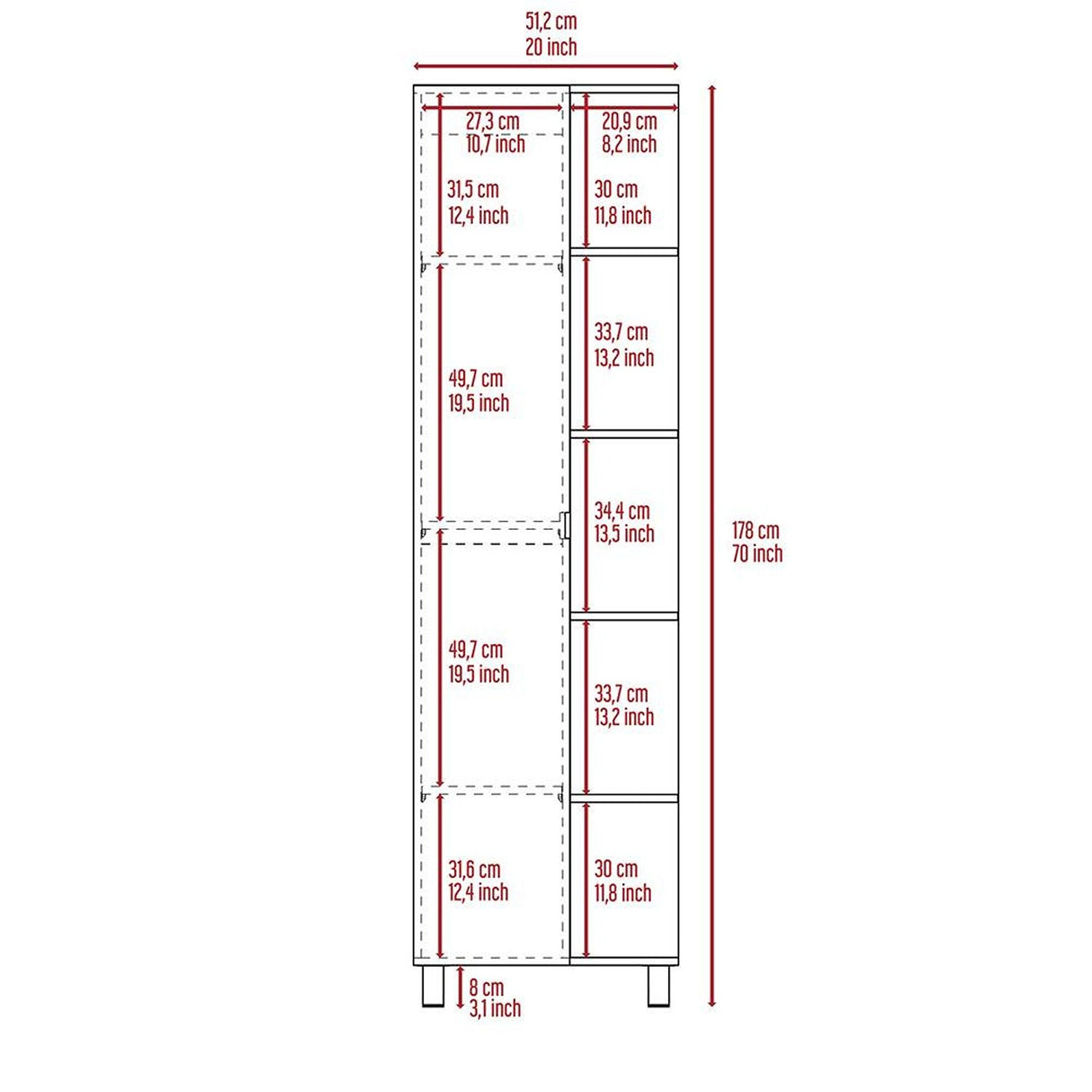 Mueble para Baño Esquinero Urano Blanco 51.2x158cm sin Cajones y con Cuatro Entrepaños - Gabinetes | Bylmo