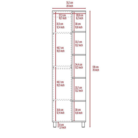 Mueble para Baño Esquinero Urano Blanco 51.2x158cm sin Cajones y con Cuatro Entrepaños - Gabinetes | Bylmo