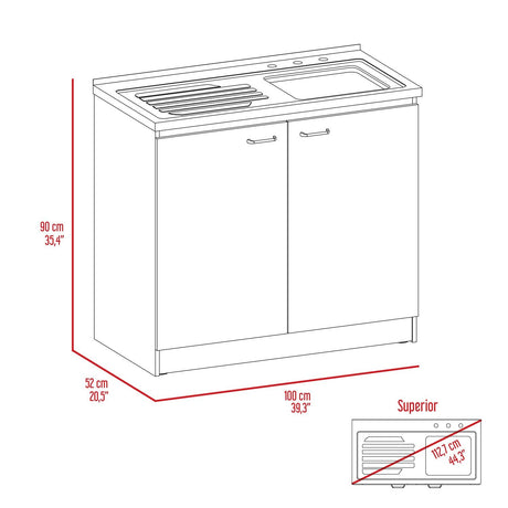 Mueble Inferior Napoles Blanco 100x90cm con Mesón de Acero Inoxidable y con Pozuelo Lado Derecho - Cocinas | Bylmo