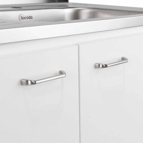 Mueble Inferior Napoles Blanco 100x90cm con Mesón de Acero Inoxidable y con Pozuelo Lado Derecho - Cocinas | Bylmo