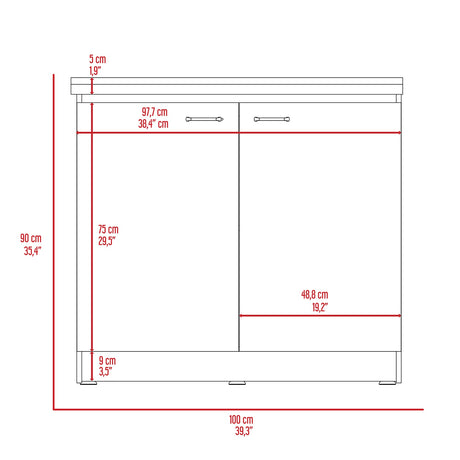 Mueble Inferior Napoles Wengue y Blanco 100x90cm con Mesón de Acero Inoxidable y con Pozuelo Lado Derecho - Cocinas | Bylmo