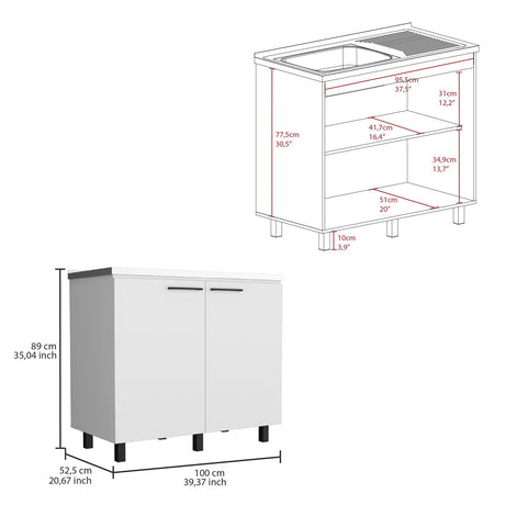 Mueble Inferior Napoles Blanco 100x89cm con Mesón de Acero Inoxidable y con Pozuelo Lado Izquierdo - Muebles Inferiores | Bylmo