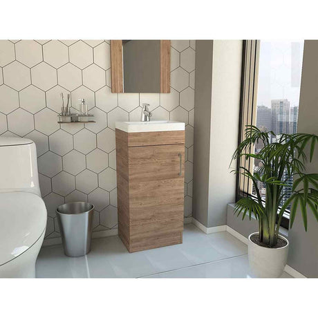Mueble para Lavamanos Madrid Miel 40x88cm Individual con Lavamanos con Una Puerta - Gabinetes | Bylmo
