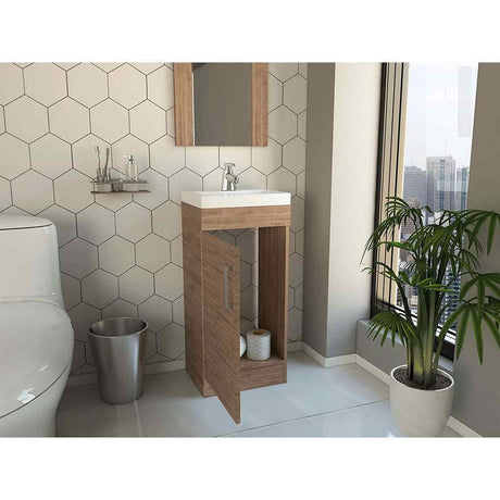 Mueble para Lavamanos Madrid Miel 40x88cm Individual con Lavamanos con Una Puerta - Gabinetes | Bylmo