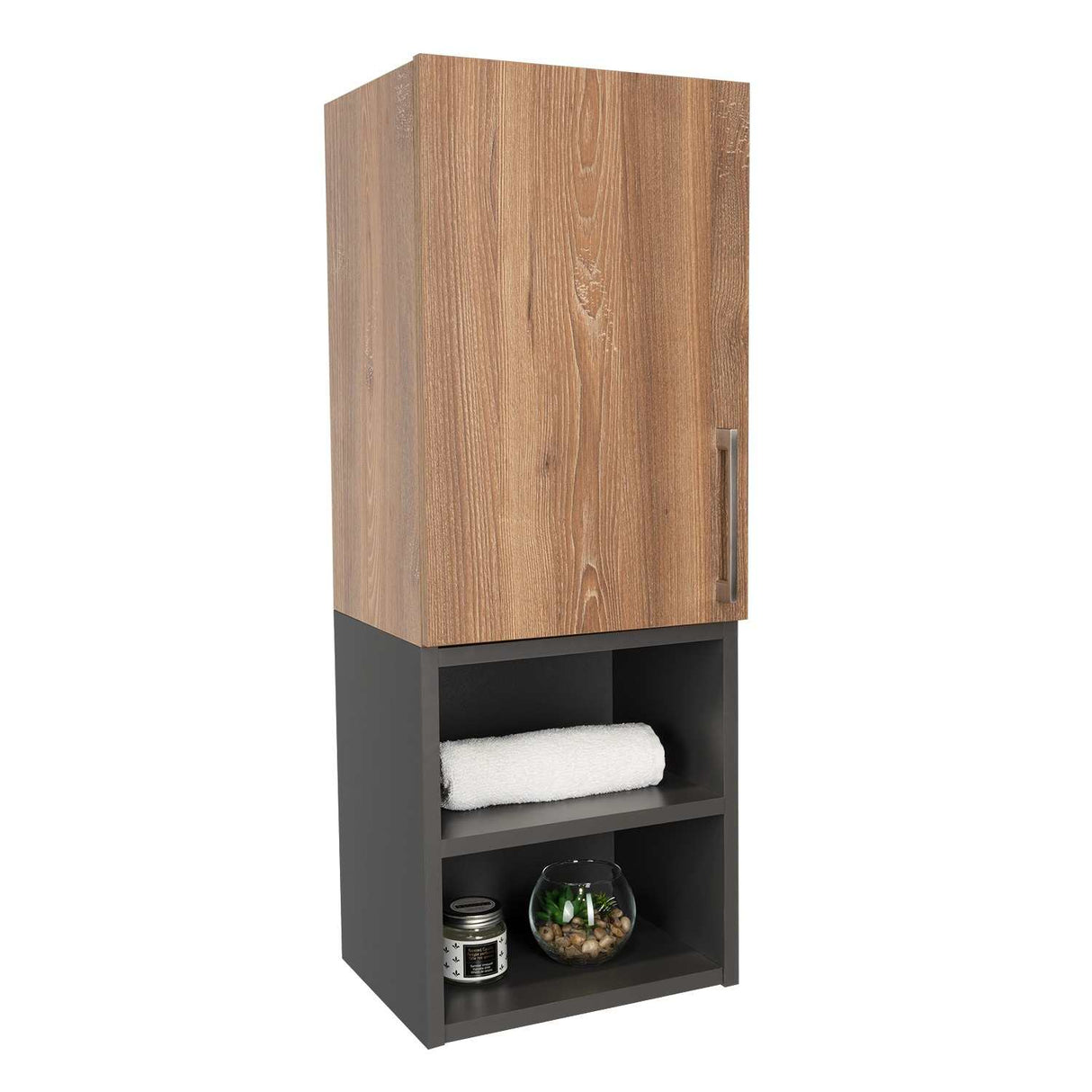 Gabinete de Baño Madrid Miel y Plomo 30x80cm Rectangular con Dos Entrepaños - Gabinetes | Bylmo