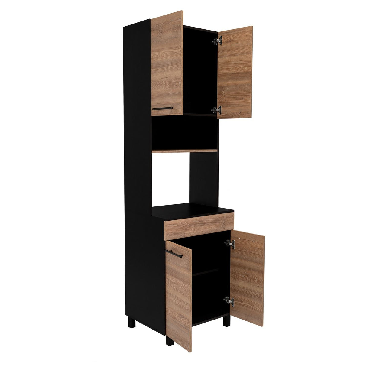 Mueble Microondas Luna Miel y Wengue 60 cm con Cuatro Puertas y Entrepaño - Muebles Organizadores | Bylmo