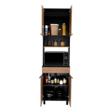 Mueble Microondas Luna Miel y Wengue 60 cm con Cuatro Puertas y Entrepaño - Muebles Organizadores | Bylmo