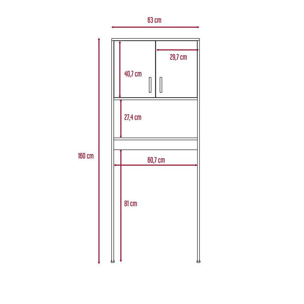 Ahorrador de Espacio para Baño Siena Blanco 63x160cm sin Cajones y con Un Entrepaño - Gabinetes | Bylmo