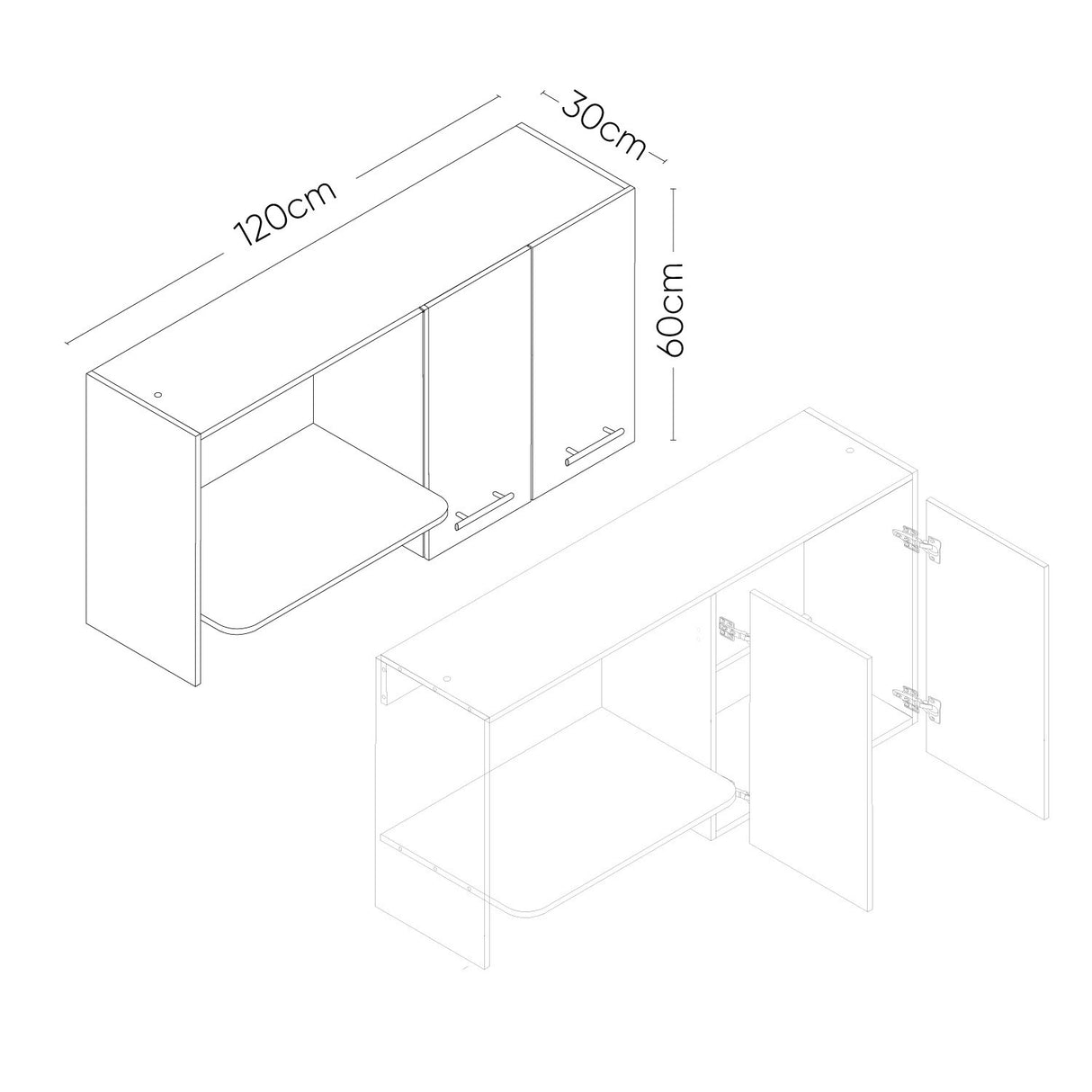 Mueble Superior Sareni Para Lado Derecho Coñac 120 cm con Locero sin Campana - Muebles Superiores | Bylmo
