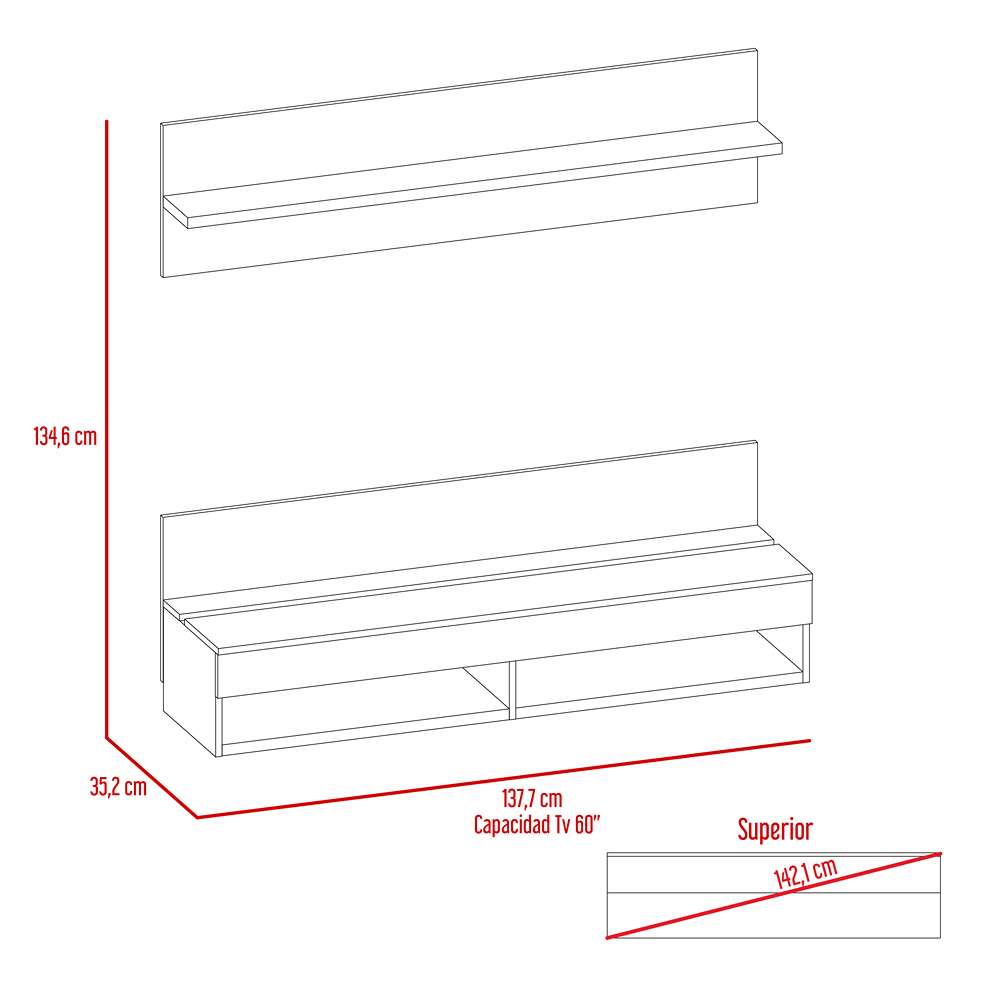 Panel de TV 2AZ Miel 137.7x134.6cm para TV Hasta 60 Pulgadas y con Dos Compartimientos