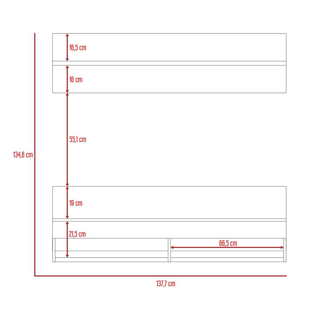 Panel de TV 2AZ Miel 137.7x134.6cm para TV Hasta 60 Pulgadas y con Dos Compartimientos