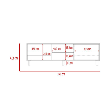 Rack de TV Tunez Blanco 160x47.5cm Para TV Hasta 70 Pulgadas sin Cajones y con Patas