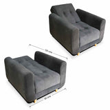 Sala Clic Clac Archer Azul 210 cm con Sofá de 3 Puestos y 2 Poltronas Reclinables Grises