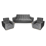 Sala Clic Clac Archer Gris 210 cm con Sofá de 3 Puestos y 2 Poltronas Reclinables