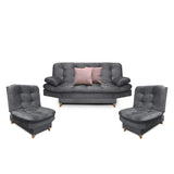 Sala Clic Clac Fendik Gris 210 cm con Sofá de 3 Puestos, 2 Poltronas Reclinables y Cojines Decorativos