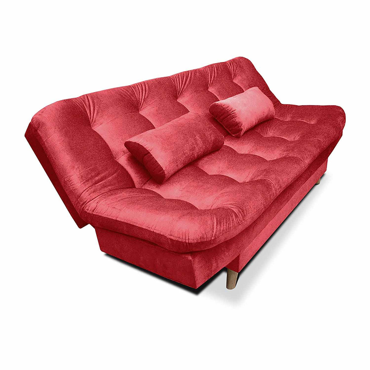 Sala Clic Clac Fendik Rojo 210 cm con Sofá de 3 Puestos, 2 Poltronas Reclinables Grises y Cojines Decorativos
