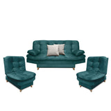 Sala Clic Clac Fendik Turquesa 210 cm con Sofá de 3 Puestos, 2 Poltronas Reclinables y Cojines Decorativos