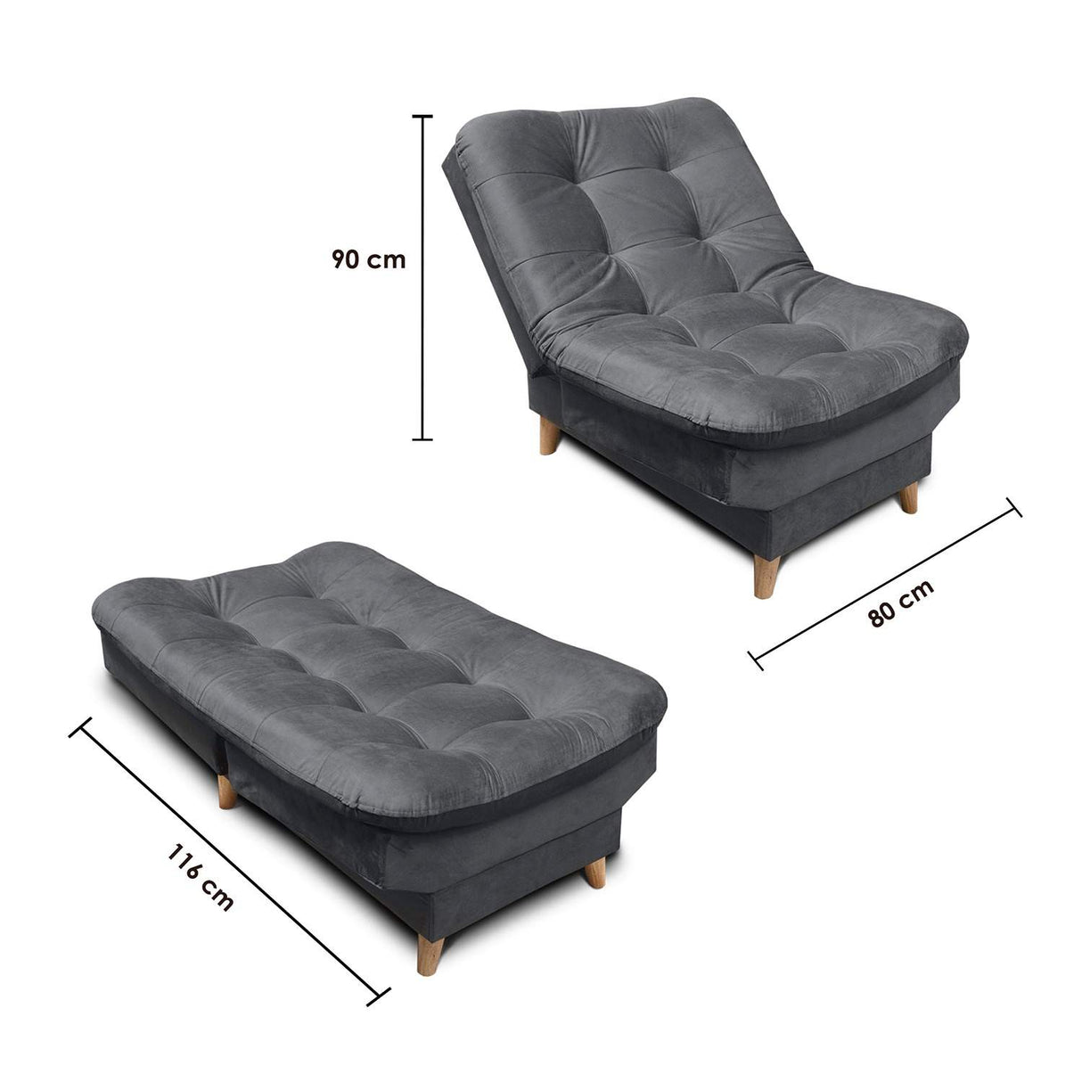 Silla Poltrona fendik Gris 80x90cm De Un Puesto Reclinable con Apoya Brazos