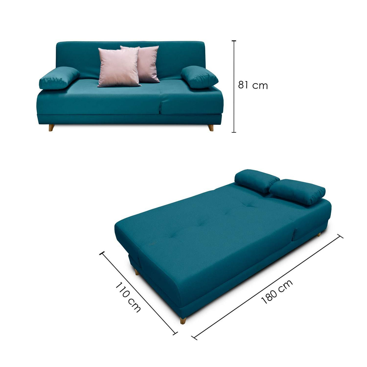 Sofá Cama Mariscal Turquesa 180x81cm De 3 Puestos Reclinable con Apoya Brazos