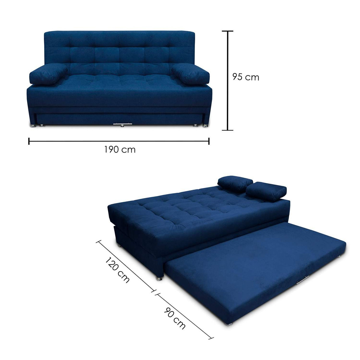 Sofá Cama Matter Azul 190x95cm De 3 Puestos Reclinable con Apoya Brazos