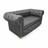 Sofá Chesterfield Cuero Gris 170x78cm De 2 Puestos con Apoya Brazos