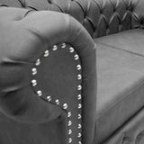 Sofá Chesterfield Cuero Gris 170x78cm De 2 Puestos con Apoya Brazos