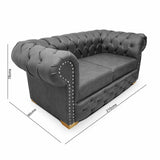 Sofá Chesterfield Cuero Gris 210x78cm De 3 Puestos con Apoya Brazos