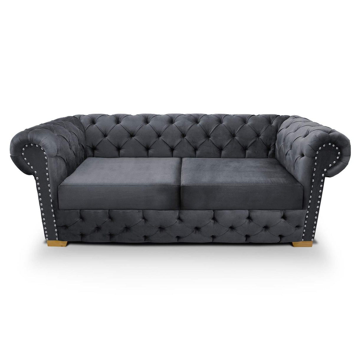 Sofá Chesterfield Gris 210x78cm De 3 Puestos con Apoya Brazos