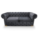 Sofá Chesterfield Gris 210x78cm De 3 Puestos con Apoya Brazos