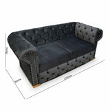 Sofá Chesterfield Gris 210x78cm De 3 Puestos con Apoya Brazos