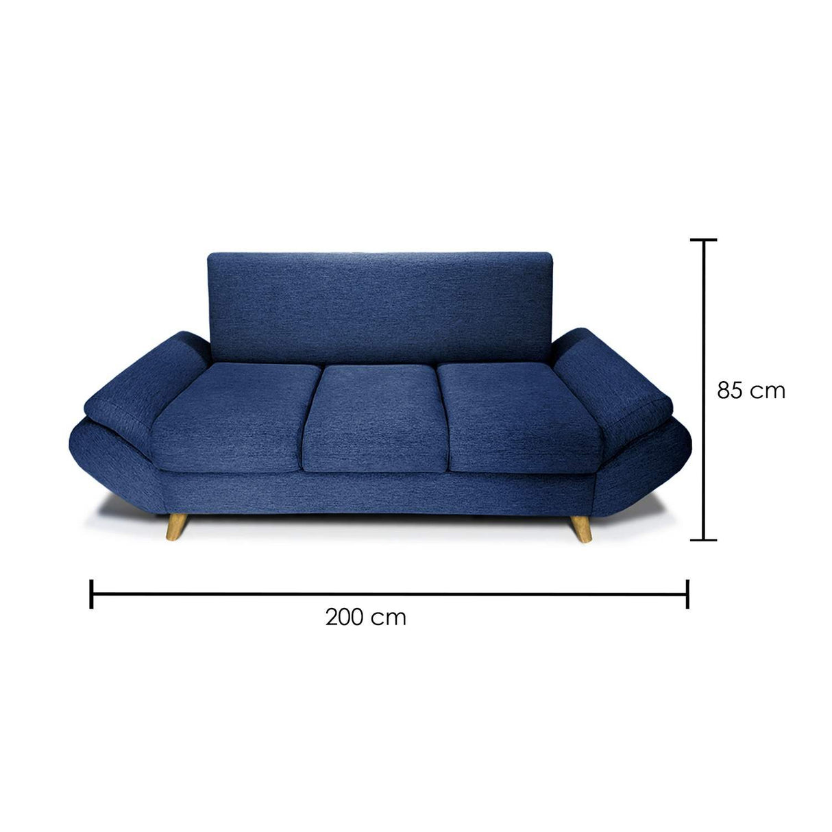 Sofá Jade Azul 200x85cm De 3 Puestos sin Apoya Brazos