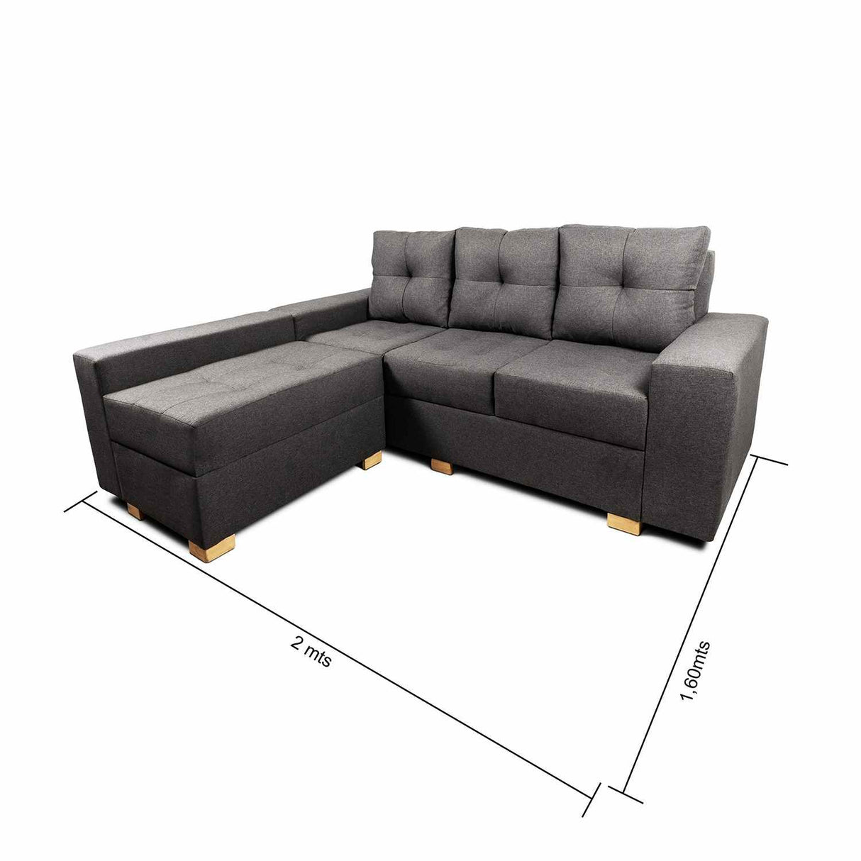 Sofá en L Burano Gris 200x92cm De 4 Puestos con Apoya Brazos y Modular