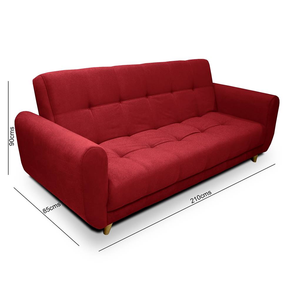 Sofá Cama Archer Rojo 210x95cm De 3 Puestos Reclinable con Apoya Brazos
