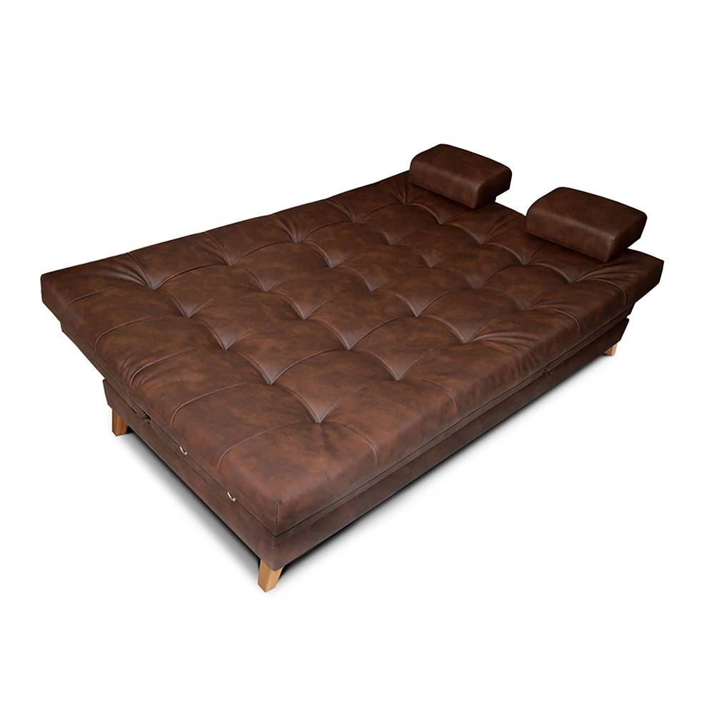 Sofá Cama Balmain Cuero Cafe 190x95cm De 3 Puestos Reclinable con Apoya Brazos
