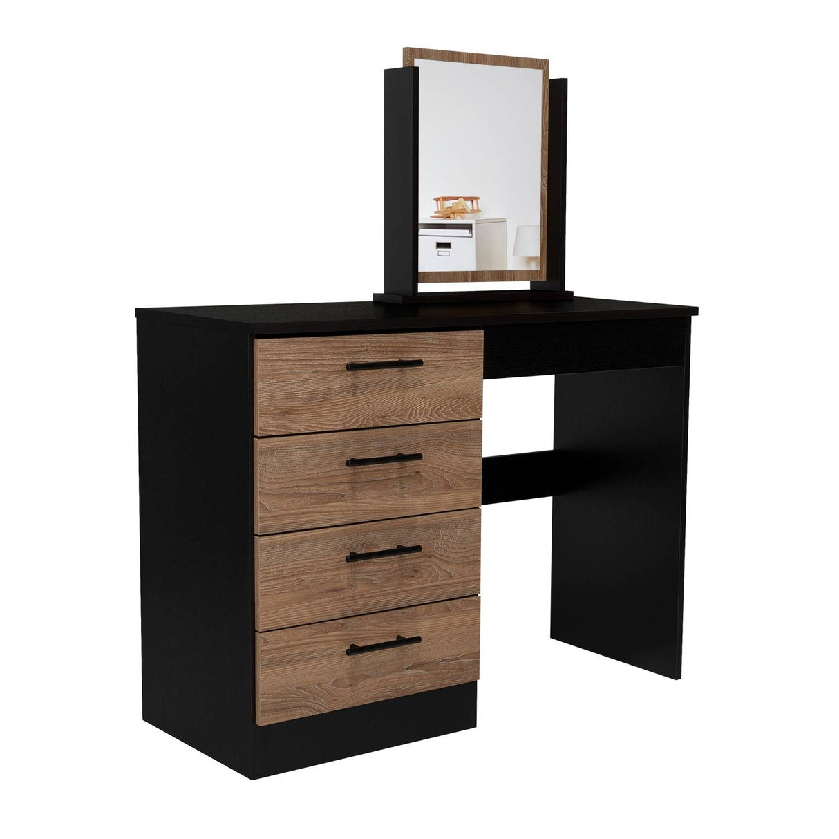 Tocador Kaia Wengue 100x126.7cm con Cuatro Cajones y con Espejo - Tocadores | Bylmo