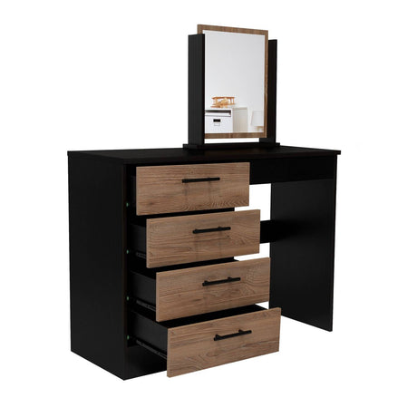 Tocador Kaia Wengue 100x126.7cm con Cuatro Cajones y con Espejo - Tocadores | Bylmo