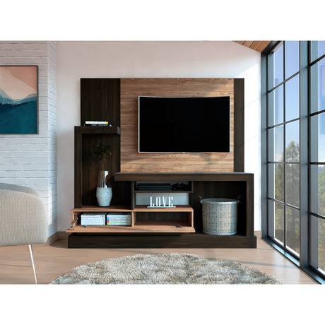 Centro de Entretenimiento Alcaceres Habano y Miel 180x172.2cm para TV Hasta 55 Pulgadas con Ranuras para Cables y con Tres Compartimientos - Muebles para TV | Bylmo