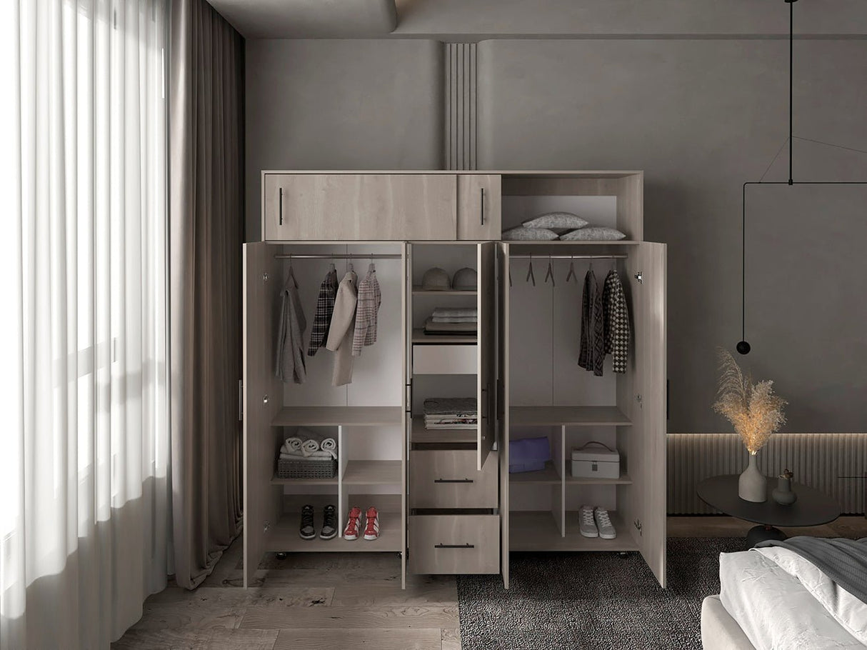 Closet Montevideo Bardolino y Blanco 200.1x206cm con 3 Cajones con 4 Entrepaños - Closets | Bylmo