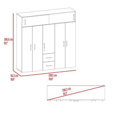 Closet Montevideo Bardolino y Blanco 200.1x206cm con 3 Cajones con 4 Entrepaños - Closets | Bylmo