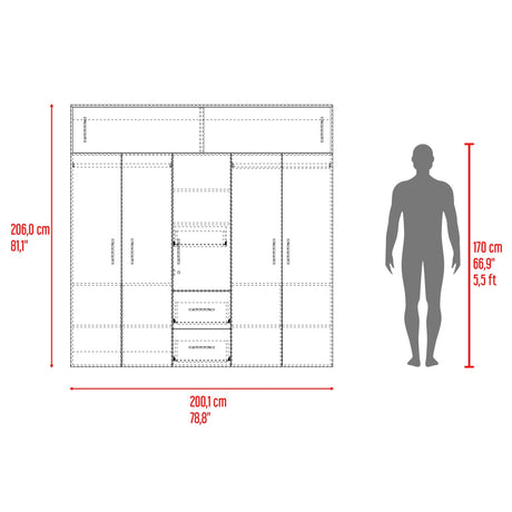 Closet Montevideo Bardolino y Blanco 200.1x206cm con 3 Cajones con 4 Entrepaños - Closets | Bylmo