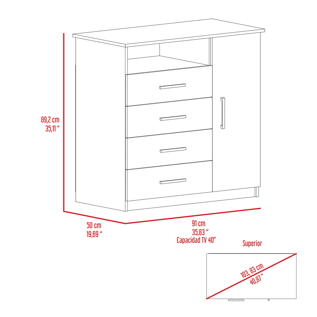 Cómoda Peru Wengue 91x88.6cm De Cuatro Hileras con Cuatro Cajones - Cajoneras | Bylmo