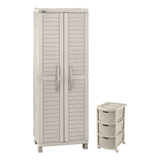 Combo Armario Rimax Barú Taupe y Cajonera Rattan Taupe 3 Cajones