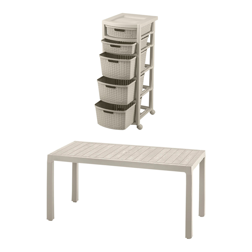 Combo Cajonera Rimax Taupe y Mesa Auxiliar Barú Taupe