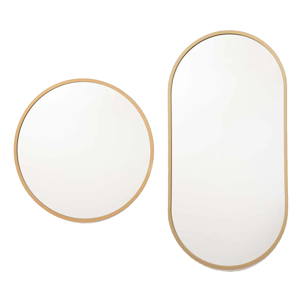 Combo Espejo Dorado Redondo 60cm y Espejo Dorado Ovalado 50cm
