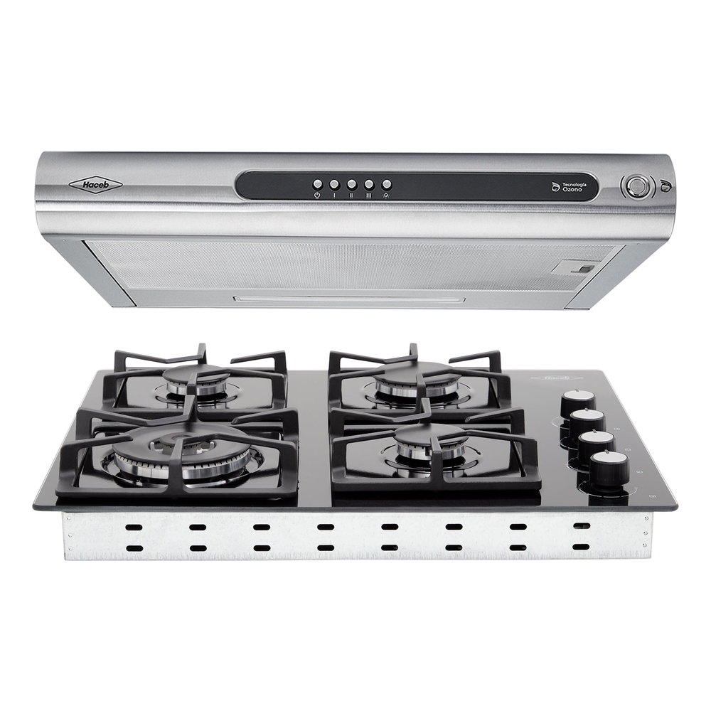 Combo Estufa Tandoori Cristal Negro y Campana Tofu Negro e Inox