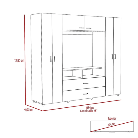 Closet Manila Duna 198.4x179.9cm con 1 Cajones con 4 Entrepaños con Espacio para TV - Closets | Bylmo